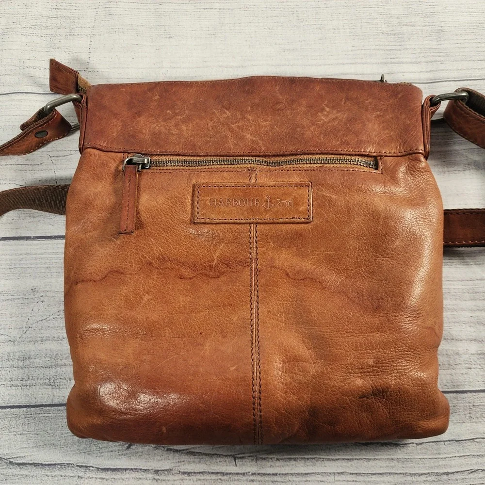 Harbour 2nd Cognac Brown Leather Crossbody Messenger Bag Anchor Logo Adjustable